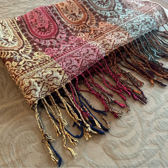 Multicolor Bohemian Gypsy Soft Tassel Paisley Floral Scarf - Picture 2 of 3